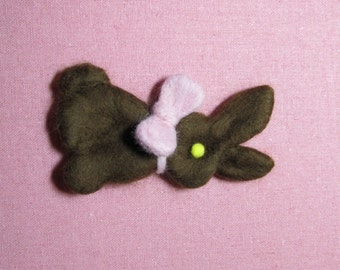 Needle Felted Easter Bunny Pin - Chocolate Bunny