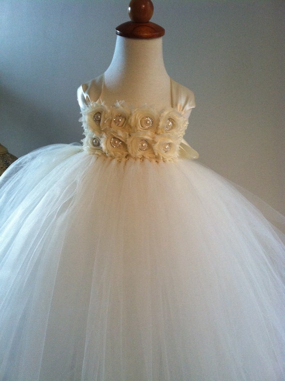 Empire Waist Ivory Tutu Dress Flower Girl by SoCutsieTootsie