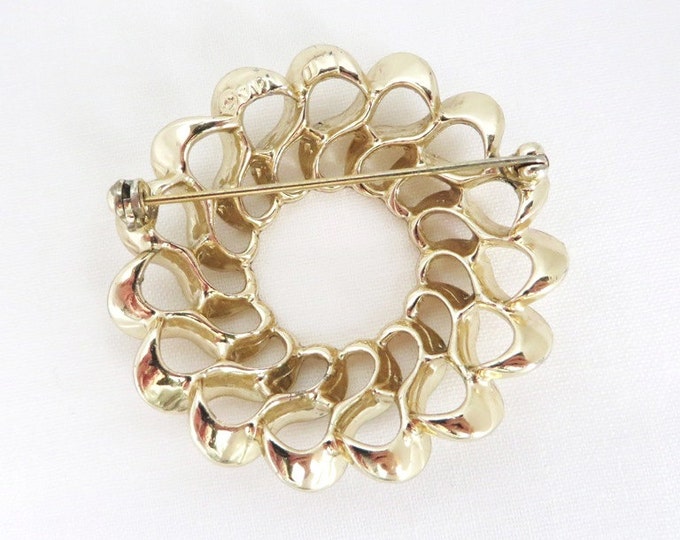 ON SALE! Vintage Sarah Coventry Abstract Circle Pin, Gold Tone Wreath Brooch, 1970s Designer Pin