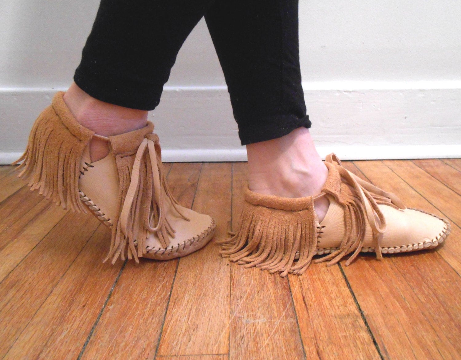 Short Moccasins With Fringe Traditional Native American Made