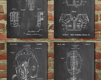 Football Patent Posters Group of 4, Football Gifts, Football Cleats, Football Pads, Leather Helmet, Football Decor, Sports Decor, PP1183