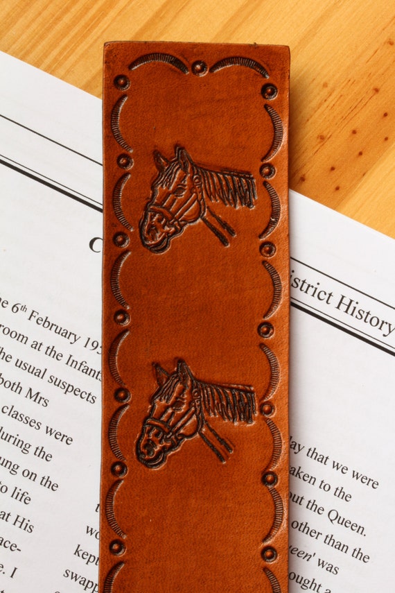 Horse Bookmark Hand Tooled Leather Marker by TinasLeatherCrafts