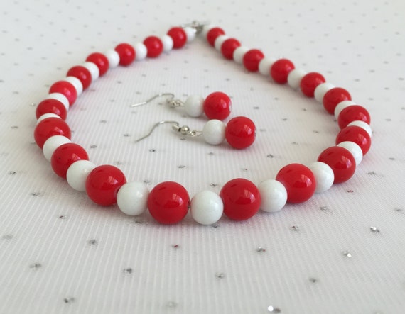 Red Bead Necklace Red Wedding Jewelry Red And White Jewelry 6075