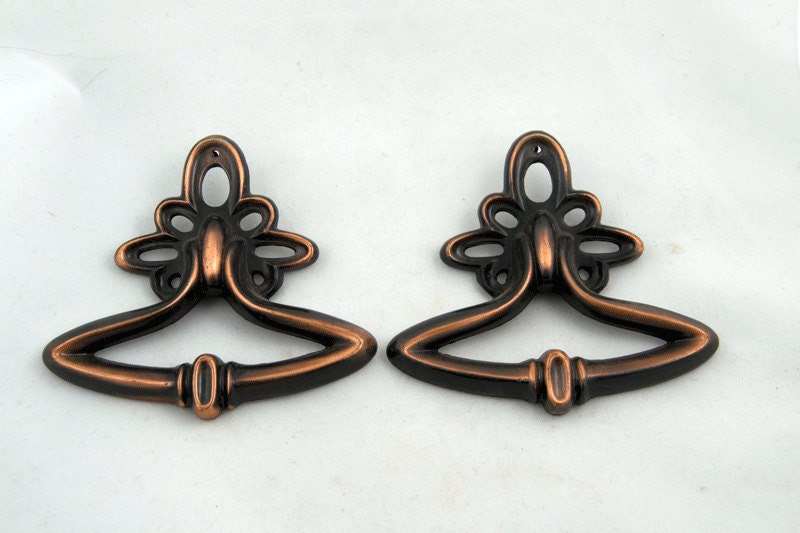 Vintage 1970s Copper Drawer Pulls Handles Retro Hardware