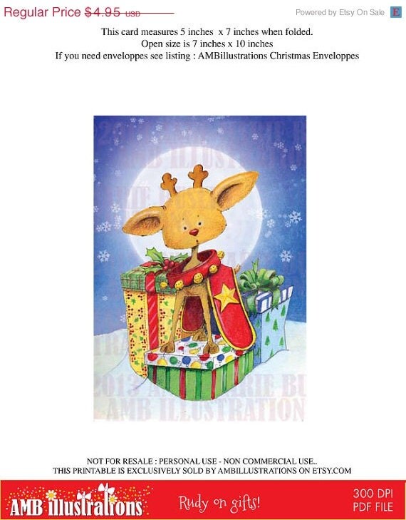80% OFF Printable Christmas cards DIY instant download - Rudy's on gifts AMB-608 Il_570xn