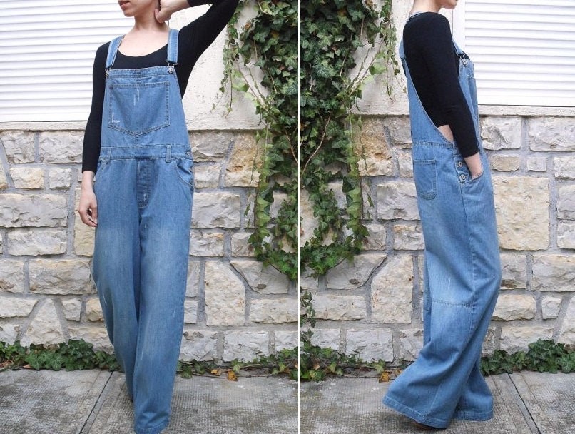 RESERVED 90s Baggy Denim Dungarees w/ Distressed Effect