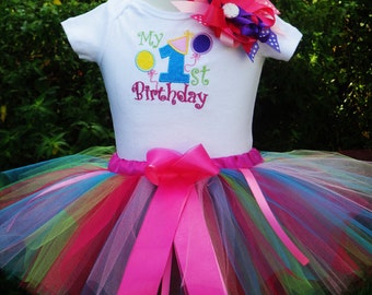 1st Birthday Girl Outfit,Fun Colors One Year Old Girl Birthday Outfit, Baby Girl 1st Birthday Tutu Outfit, 1st Birthday Tutu Outfit