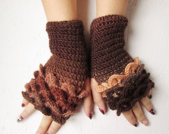 dragon scale gloves womwn fingerless brown Fingerless Gloves Crocheted Arm Warmers crocodile stick gloves women gift accessories