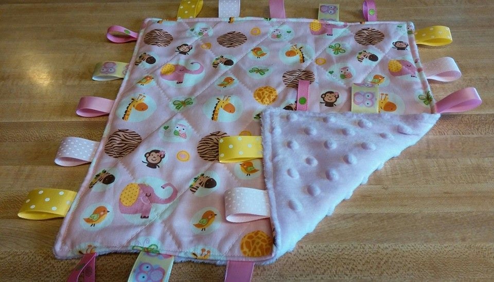 Quilted Baby Tag Blanket Baby Gift Animal Print Cotton front