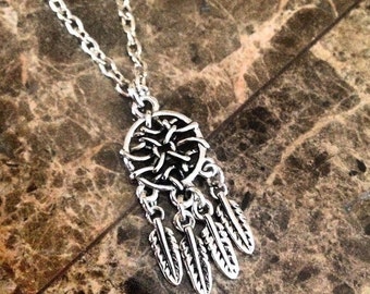 Dream Catcher Necklace silver feathers dreamcatcher western boho indian necklace southwest country cowgirl jewelry dream catcher jewelry