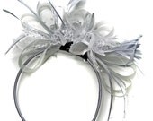 Grey Silver Fascinator on Headband AliceBand UK Wedding Ascot Races Loop