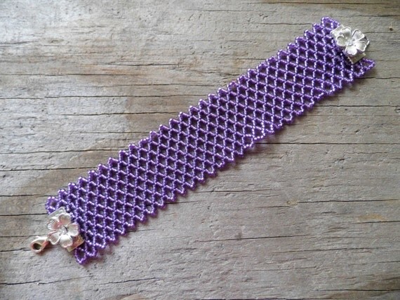 Native American Beadwork Purple Beadwork Cuff by CaliSunrise