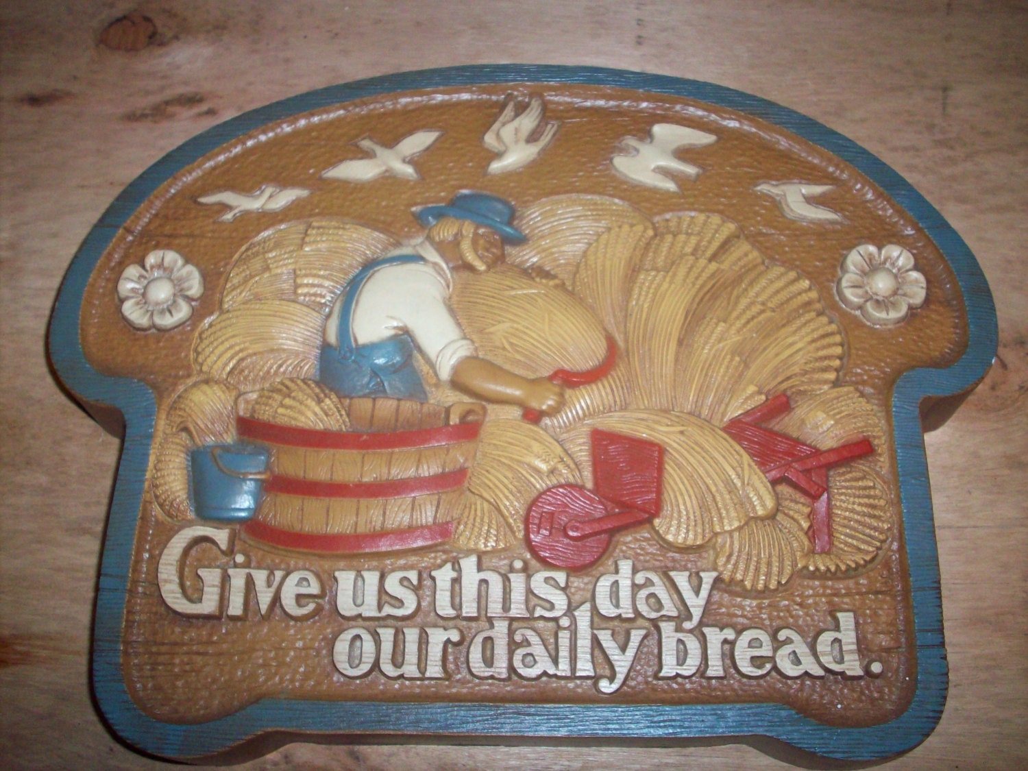 80s Burwood Daily Bread wall plaque religious den living room