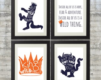 Where The Wild Things Are Print - Set of 4 8x10 Prints in Navy Blue and Orange
