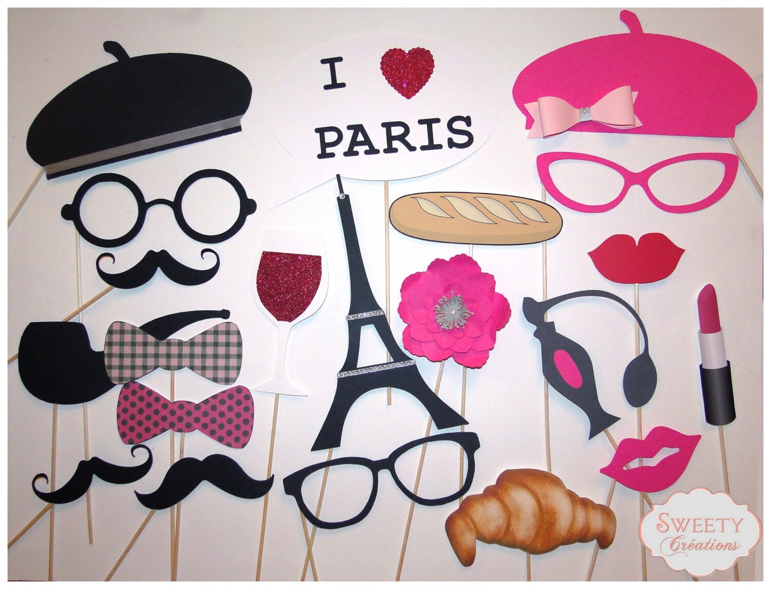 Paris France photobooth props 21 pieces