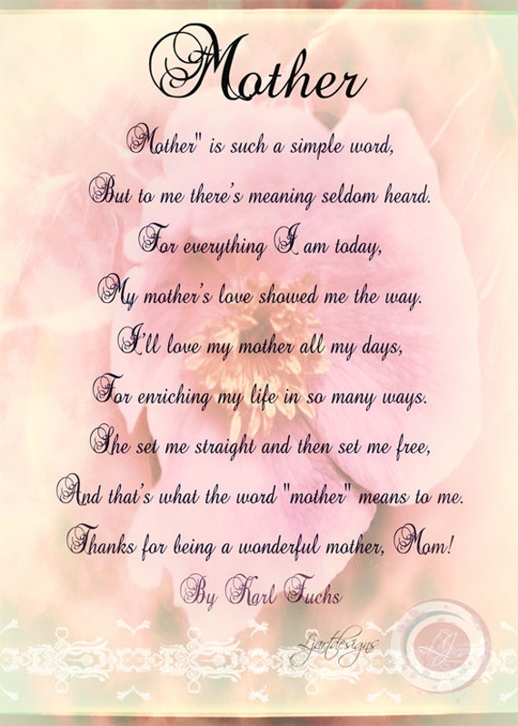 Digital Mother's Day Card with Poem, Birthday, Print, Rose, Karl Fuchs ...