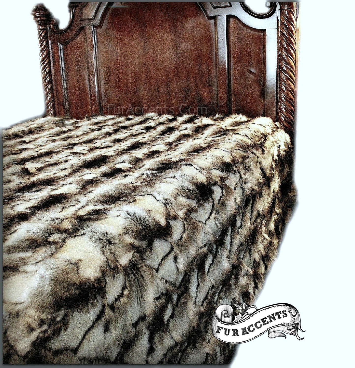 Luxury Faux Fur Bedspread Exotic White Gray and Black Rabbit