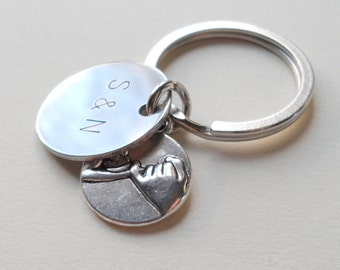 Pinky Promise Keychain, Initials Hand Stamped Keychain, Custom Keychain, Best Friends Keychain, Sisters, Couples Keychain Anniversary Gift