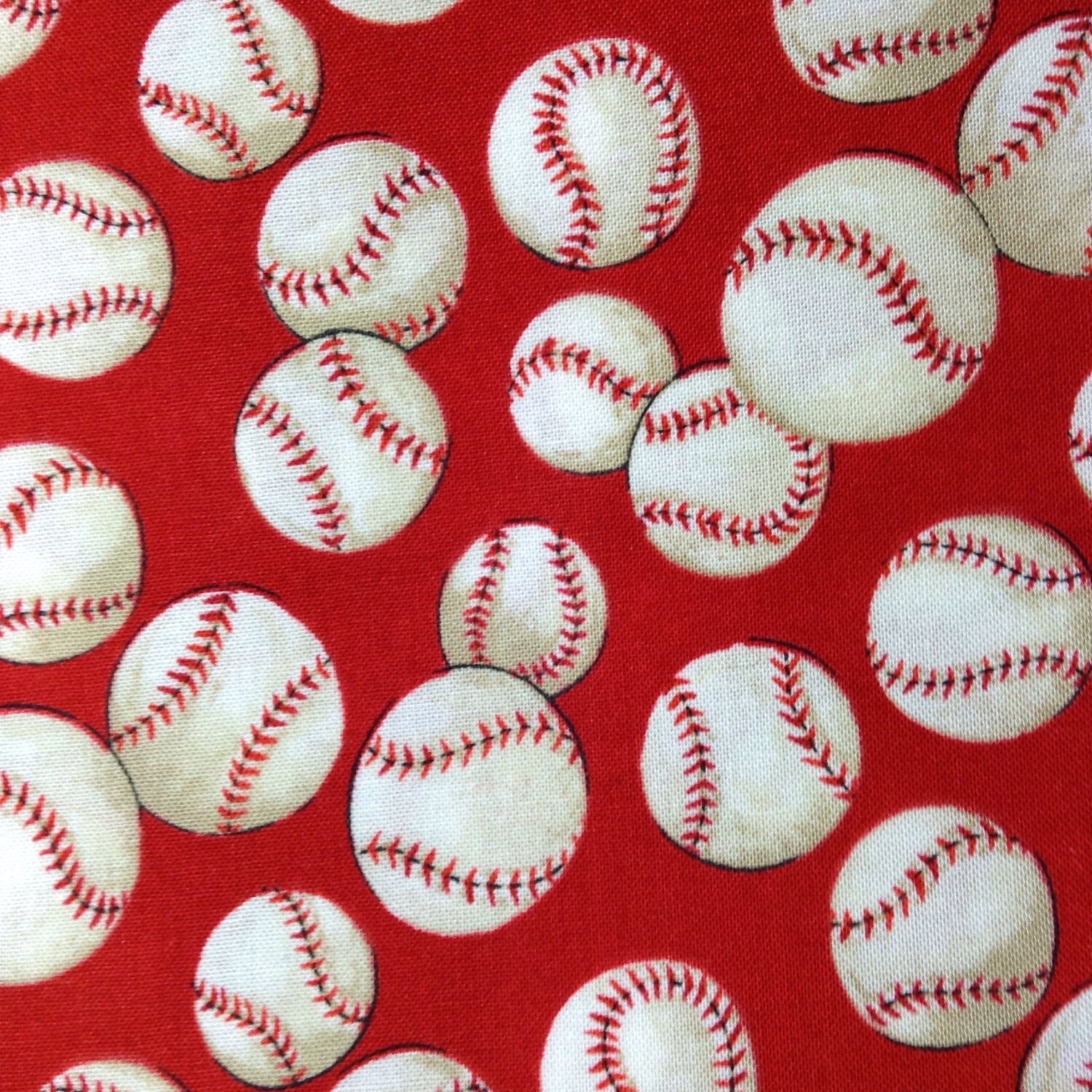 One Half Yard of Fabric Material Baseball, Red Background from
