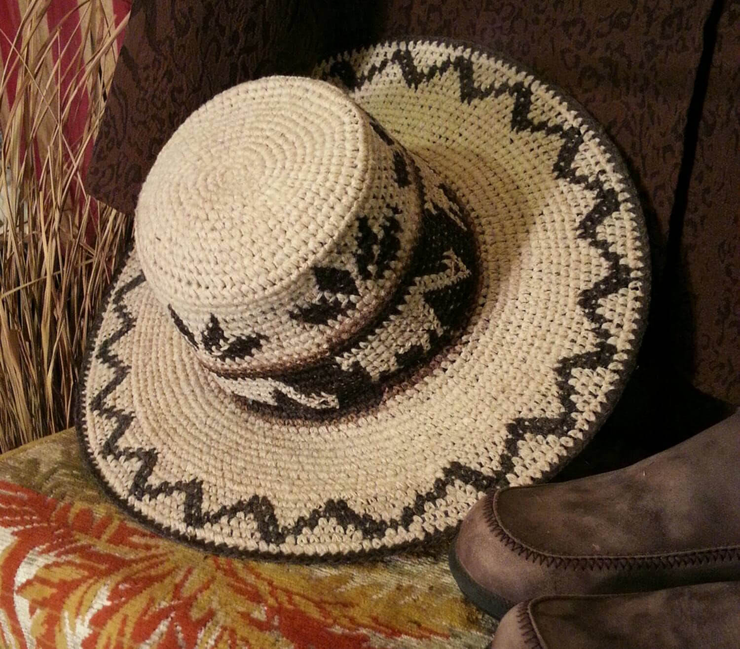 Peruvian Straw Hat Natural Fiber Tribal Boho by RustySalvageRose