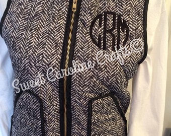 Sale Herringbone Monogram Vest, Womens quilted Monogram vest