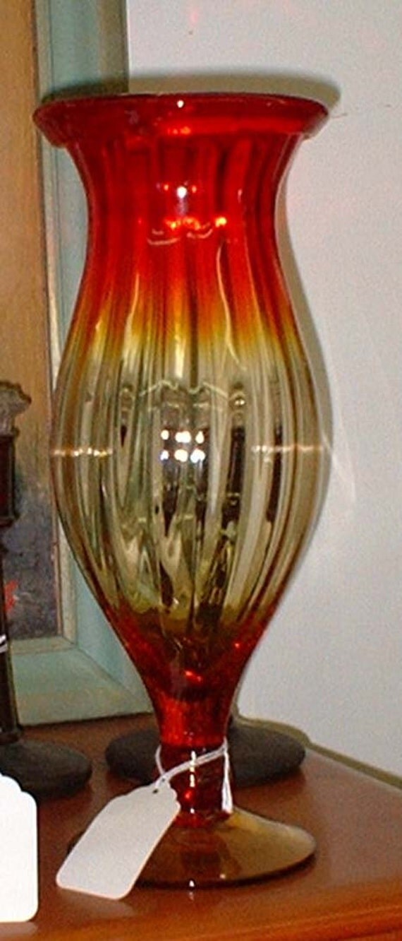 Antique Hand Blown Reverse Amberina Vase