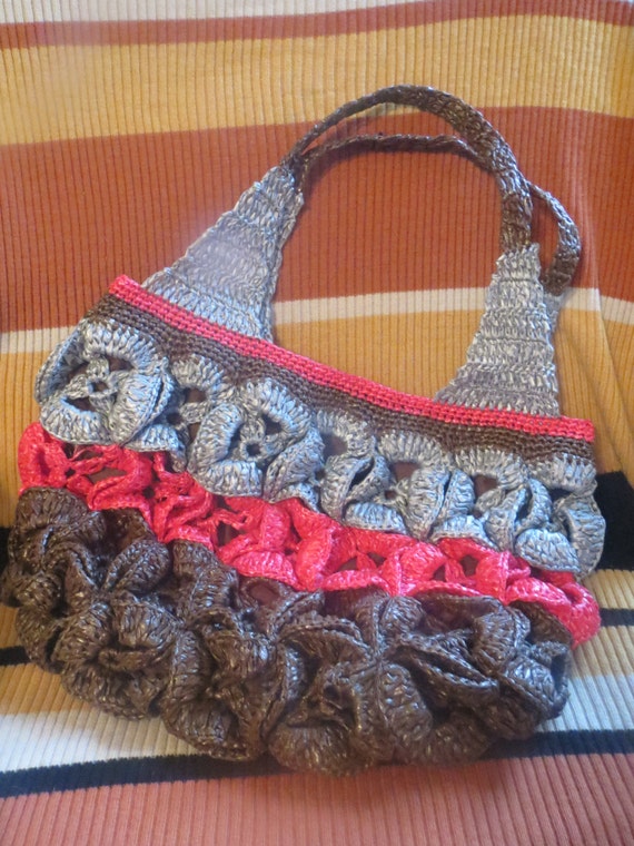 Upcycled / Recycled Crochet Plastic bag Purse Tote Reusable