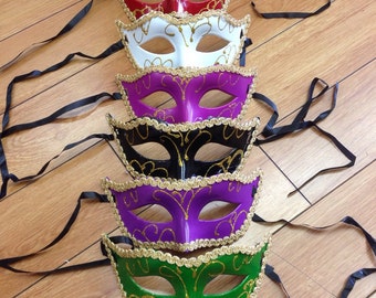 12 PC mix color( two each) glitter Venetian costume masquerade mask base-party mask-DIY deco mask -face mask -Halloween mask - table setting