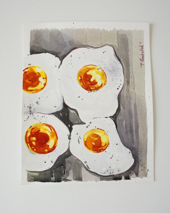 Original Watercolor Painting Eggs Kitchen Art by HEARTartROOM