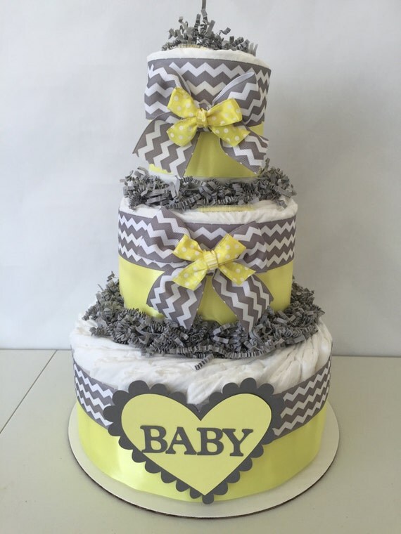 Yellow and Gray Chevron Baby Diaper Cake Yellow by AllDiaperCakes