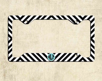 Monogram License Plate Frame - Black Chevron - Personalized License Plate - Car Tag Frame - Front Plate Frame