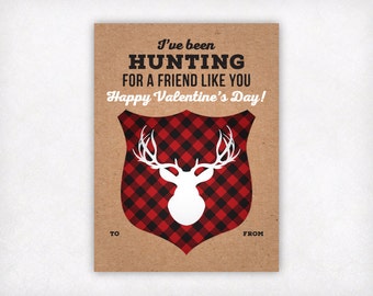 Printable Kids Valentine Card, Hunting Valentines Day Cards, Boys Valentine Cards, Deer Antlers School Classroom Valentine Instant Download
