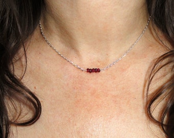 Sterling Silver garnet necklace, Sterling Silver choker necklace, Garnet necklace, Silver necklace, January birthstone necklace, Gifts