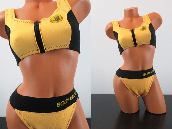 1980s BODY GLOVE Bikini Crop Vest Neoprene Wetsuit Swimsuit