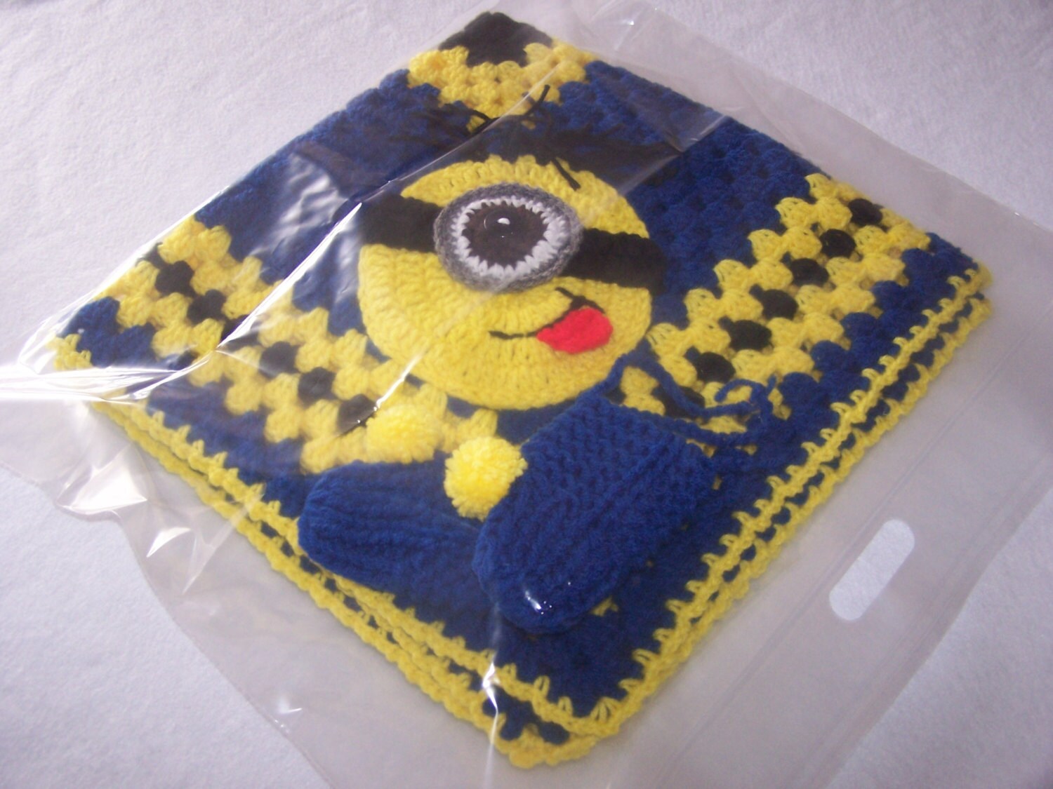 Hand Crocheted Minion Granny Square Baby Blanket/ Afghan plus