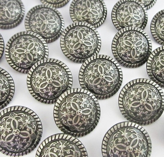 Items similar to Metal buttons Wholesale lot 48 carved grey tone