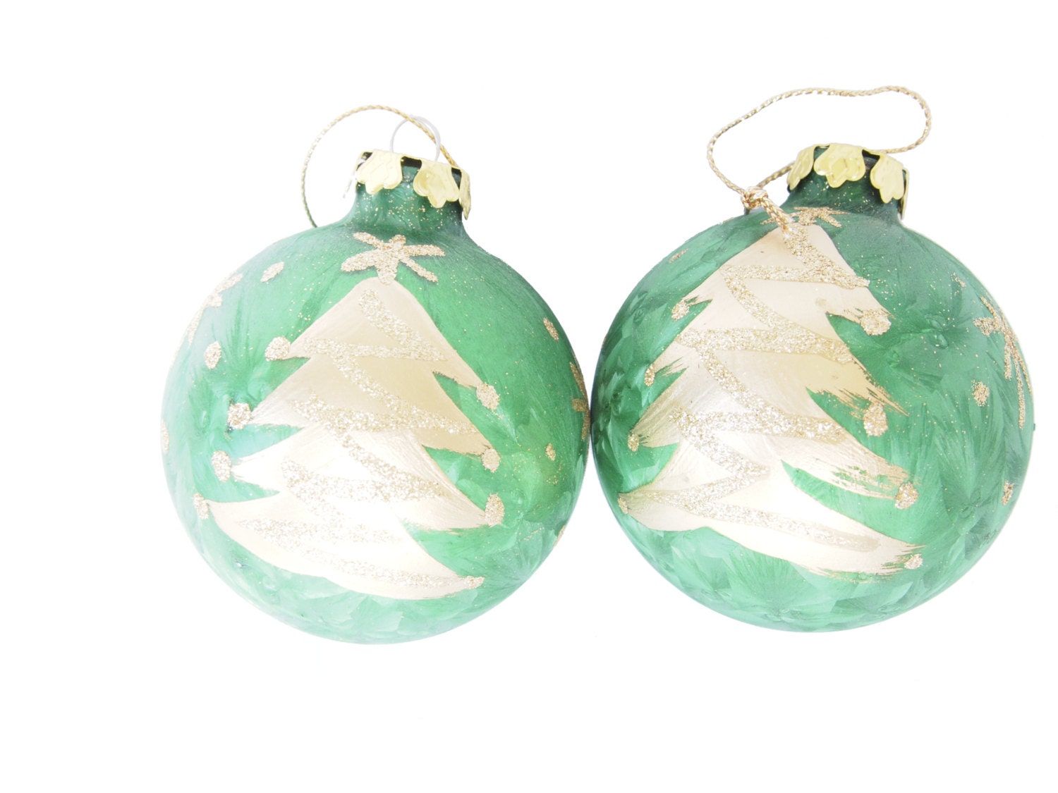 vintage set green and gold christmas tree ornaments vintage set green and gold christmas tree ornaments