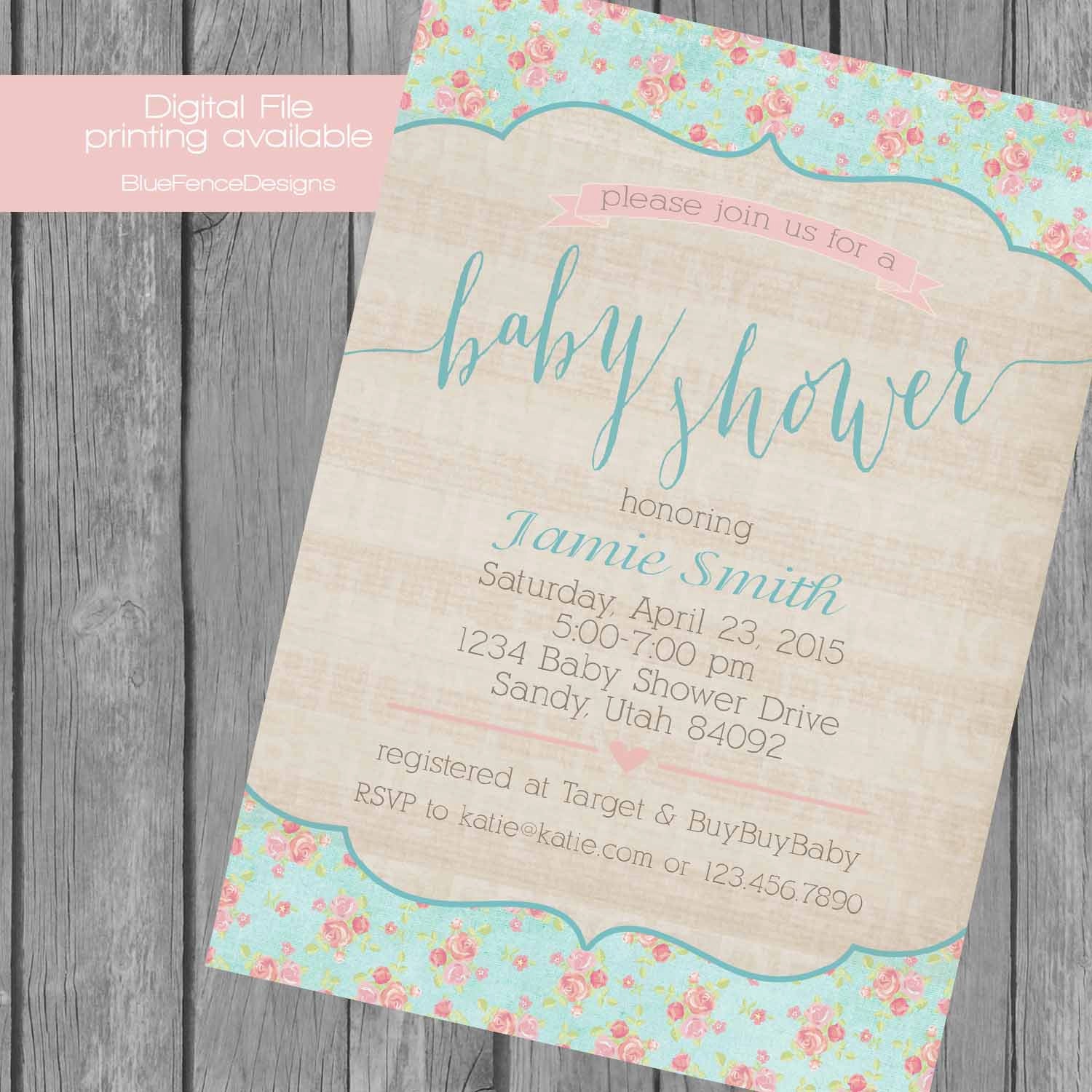 vintage baby girl shower invitations shabby chic flowers