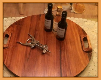 Lazy Susan - 15" - Wine Barrel Style w/ Wood Handles - Wine Barrel Staves - Free Shipping