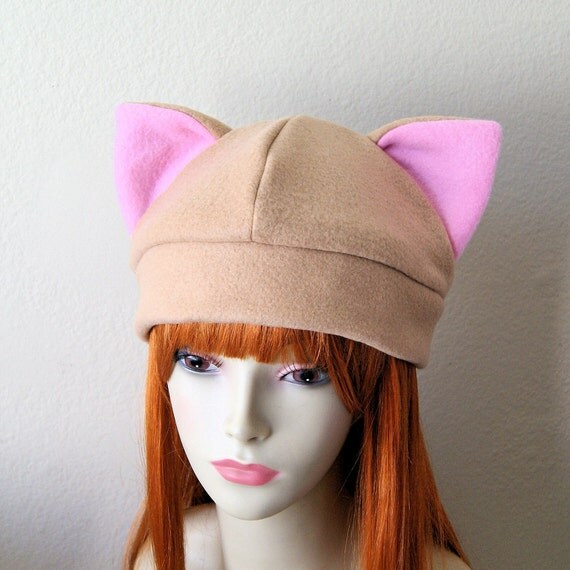 Fleece Cat Hat / TAN / LIGHT BROWN Beanie Style Cute Anime