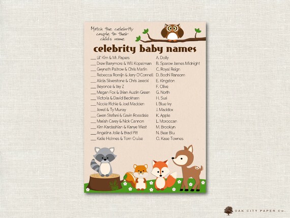  Celebrity  Baby  Shower Game Woodland Animal Celebrity  Baby 