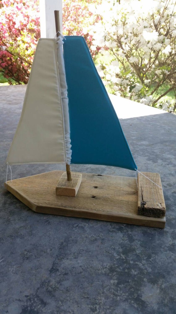 Toy/Photography Prop Sailboat Natural Teal