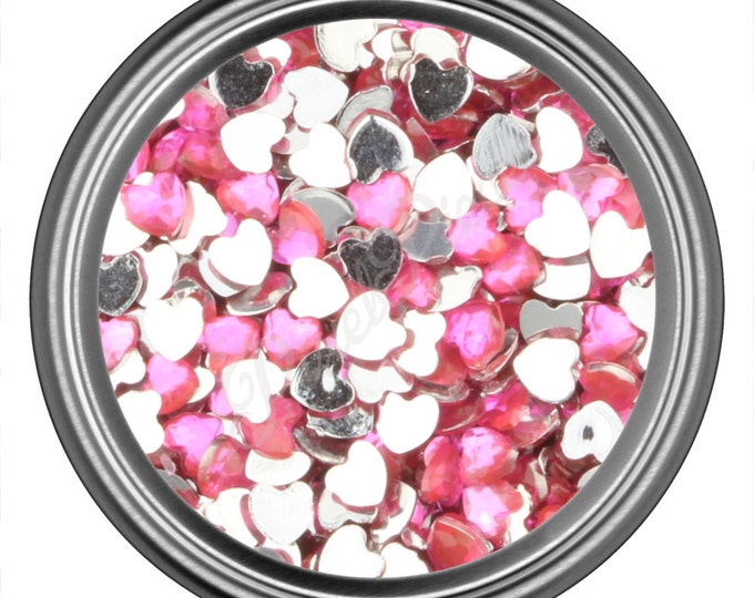 Dark Pink Heart Rhinestone Gems Flat Back Face Art Nail Art Scrapbook Phone Decoration 3mm