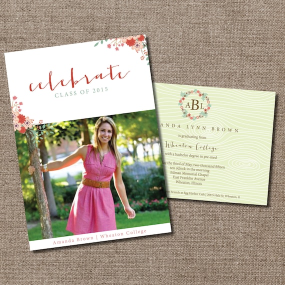 Floral Double Sided Graduation Announcement Print at Home