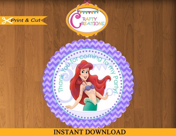 instant download little mermaid favor tags ariel sticker