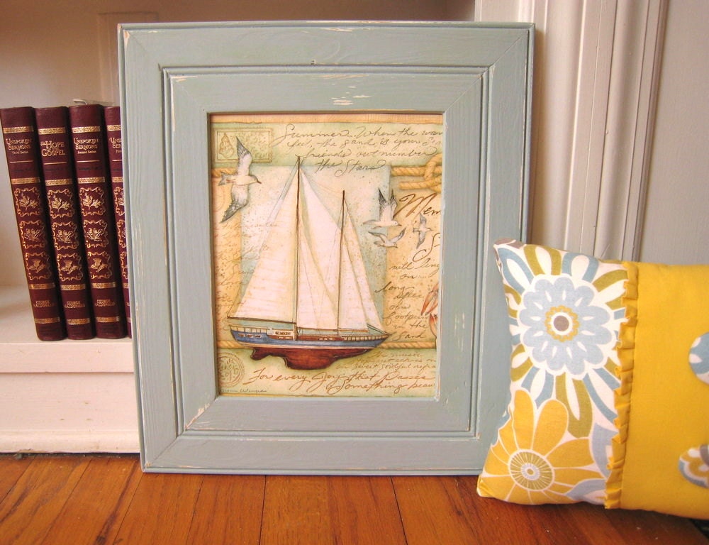 Distressed Light Blue wood picture frame Artwork Frame