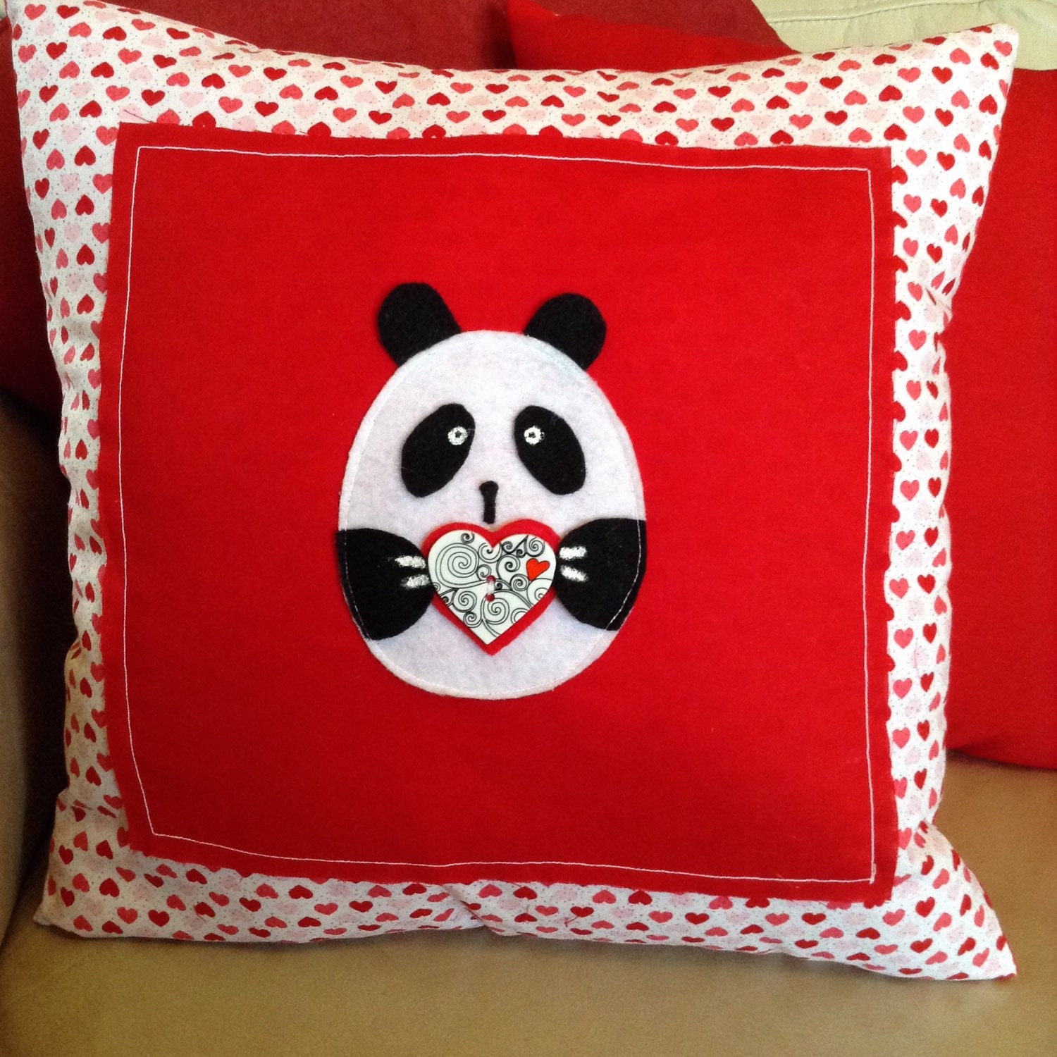 Valentine Panda throw pillow / Love Panda Pillow / Panda