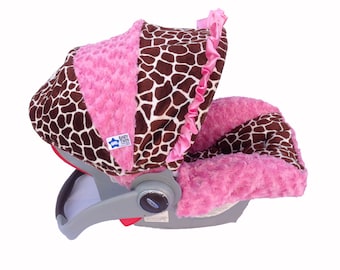 Infant Car Seat Cover- Pink Giraffe