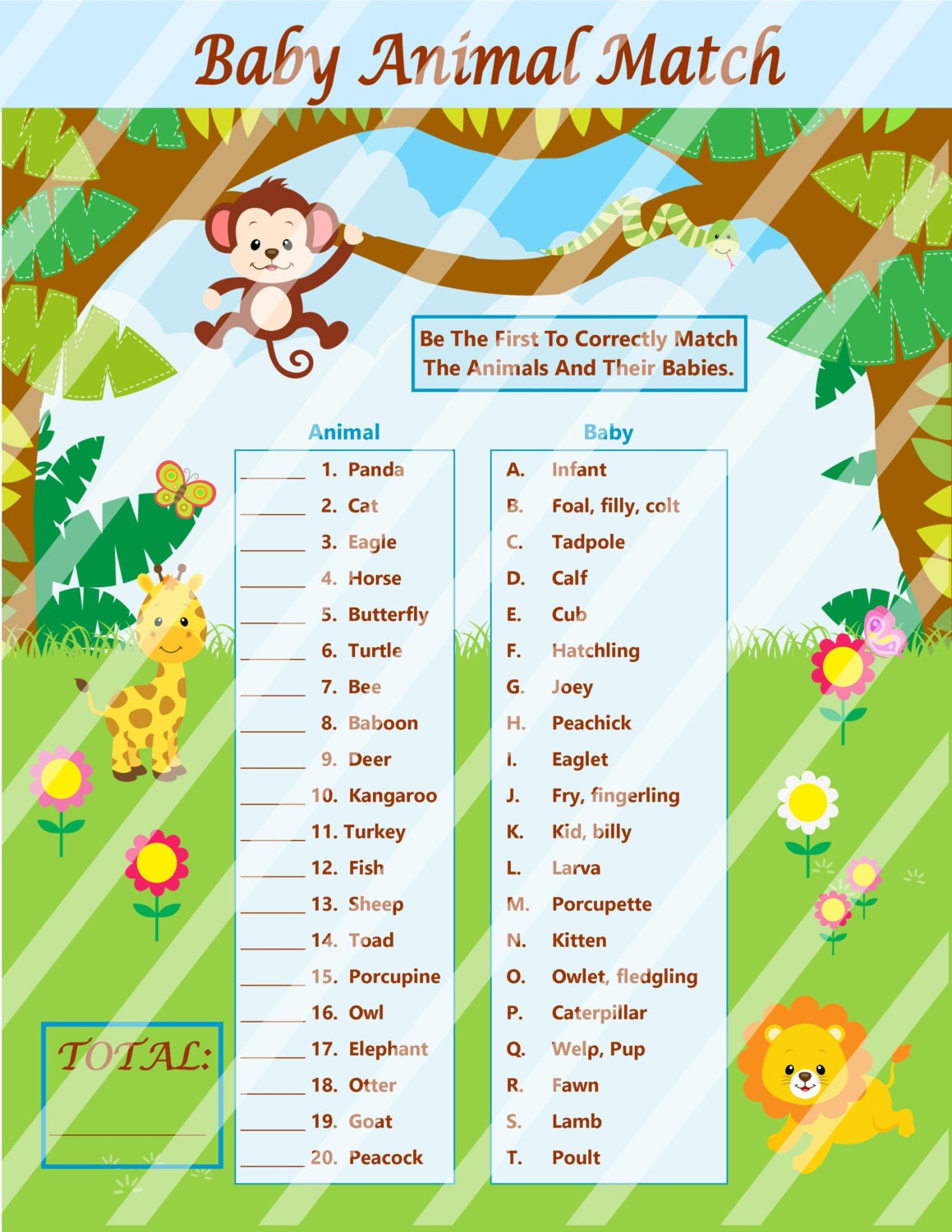 match baby animal names game