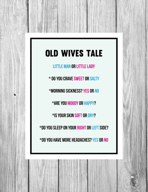 The Old Wives Tale Baby Shower Game Baby Gender Guess Gender